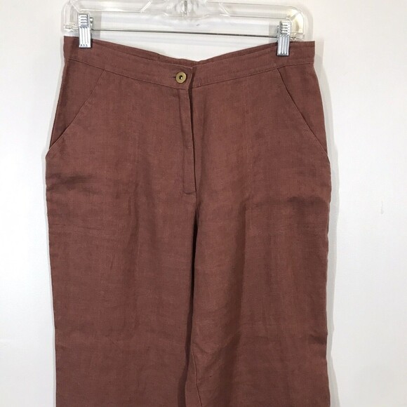 Multiples Brown Women's Size 6 100% Linen Straight Leg Grommet Hem Crop Pants - Picture 3 of 12